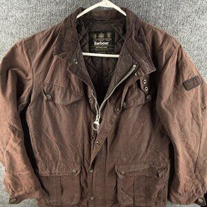 Barbour International Duke Waxed Jacket Women Zip Medium Red Brown Insulated
